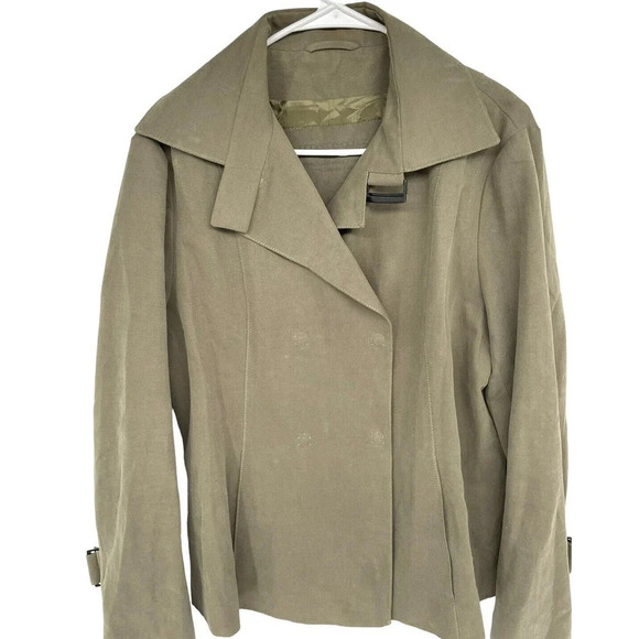 Annette Gortz Jacket Size 42 Linen Cotton Double Breasted Snap Army Green - Picture 3 of 12